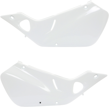 Acerbis white motorcycle side panels labeled 2071320002, made of durable body material, designed for off-road or motocross bikes.