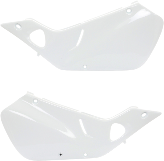 Acerbis white motorcycle side panels labeled 2071320002, made of durable body material, designed for off-road or motocross bikes.