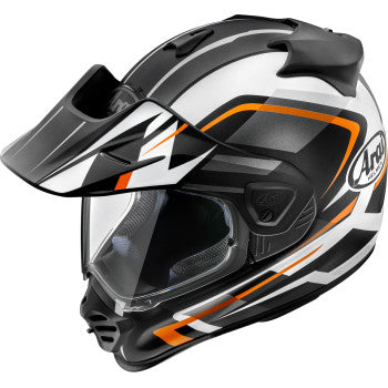 Orange frost ARAI XD-5 motorcycle helmet in small size with sleek design and visor, detailed view of the Discovery model.