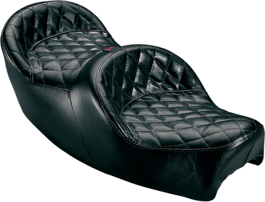Bill's Exhausts Saddlemens Double Bucket Seat H125 for motorcycle, black leather with contoured design and stitching details