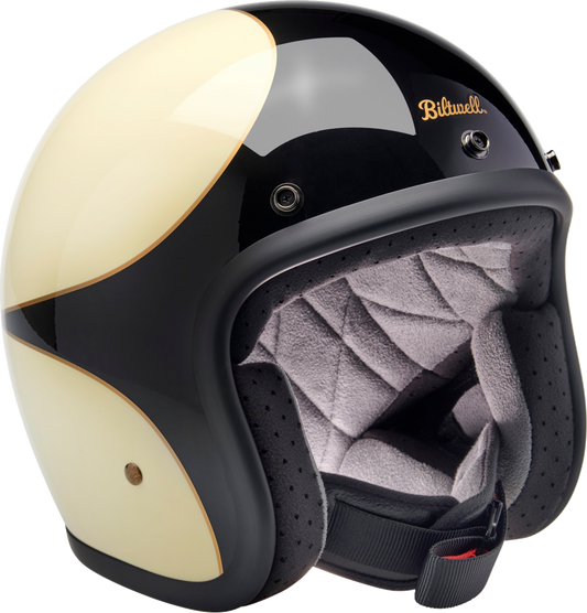 BILTWELL Bonanza vintage white and black scallop helmet in small size, glossy finish, designed for motorcycle safety and style.