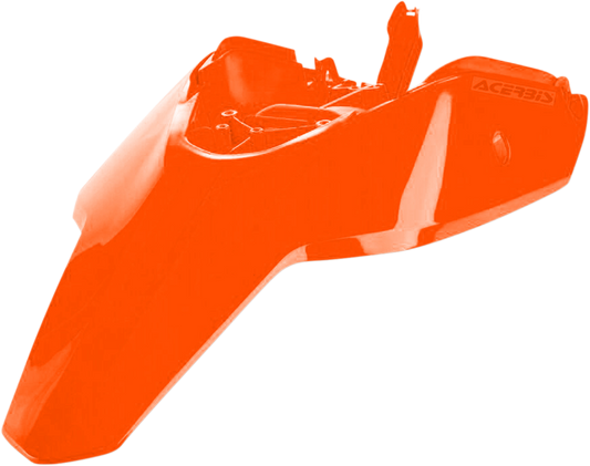 Orange ACERBIS rear fender for motorcycle, with body design, in a product image showing its sleek shape and vibrant color.