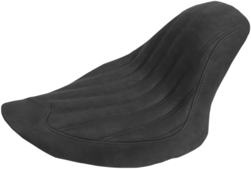 Black SADDLEMEN Knuckle Solo Seat with ribbed design, suitable for motorcycles, by Bill's Exhausts.