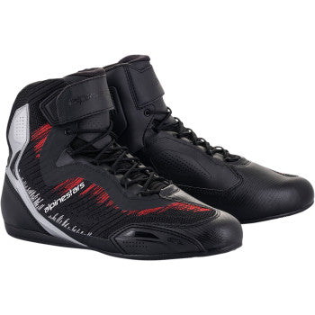 Alpinestars Faster-3 Rideknit® Shoes in black, silver, and red, US 13.5, featuring sleek design and athletic style.