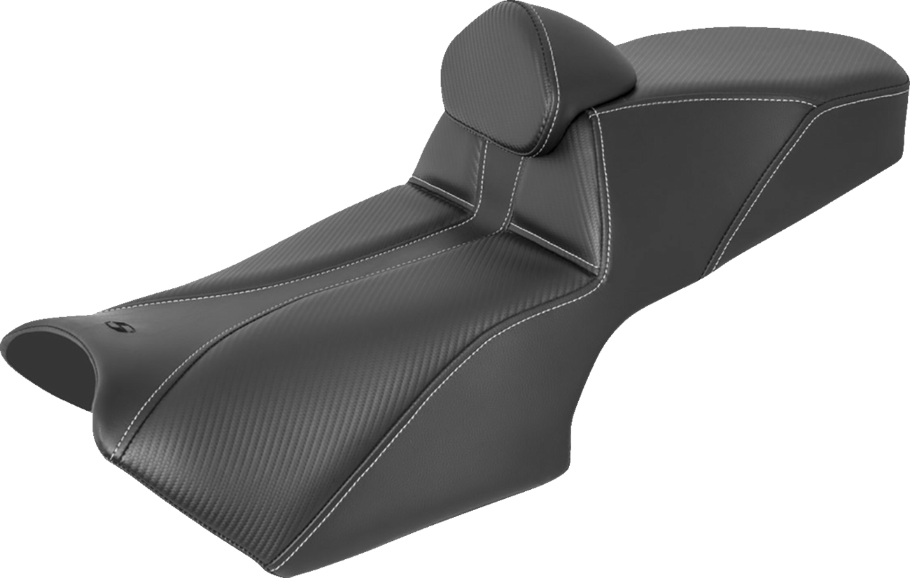 Black SADDLEMEN Adventure Tour Seat with backrest for BMW 2019-2022, featuring durable seat material and ergonomic design.