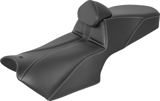 Black SADDLEMEN Adventure Tour Seat with backrest for BMW 2019-2022, featuring durable seat material and ergonomic design.