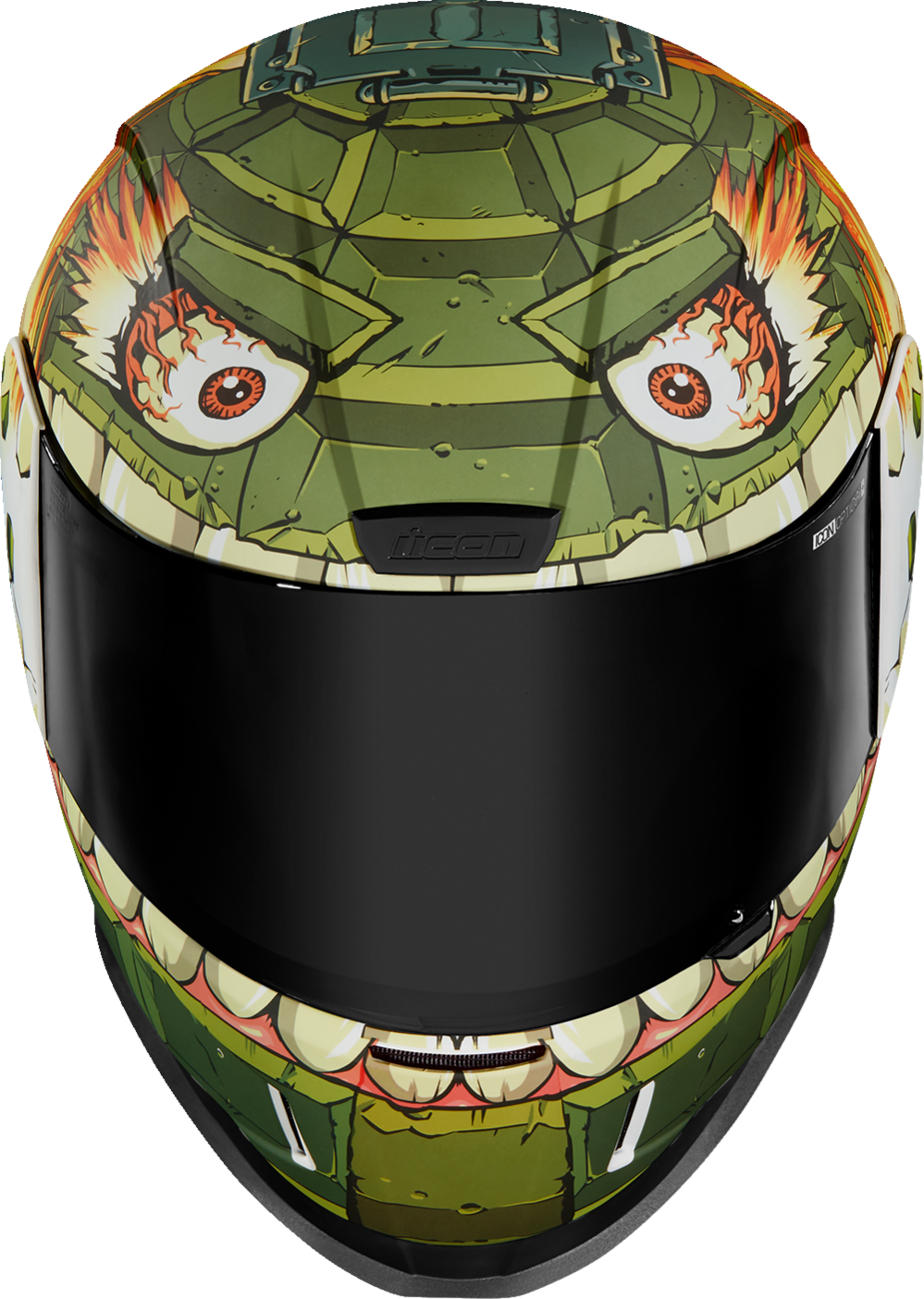 Bill's Exhausts ICON Airform™ Helmet Grenadier green small helmet with sleek design and ventilation features.