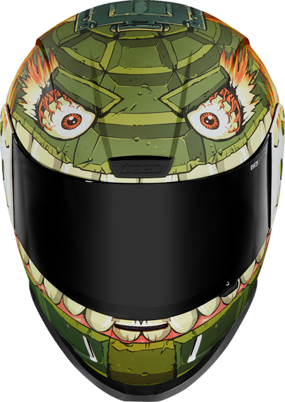 Bill's Exhausts ICON Airform™ Helmet Grenadier green small helmet with sleek design and ventilation features.