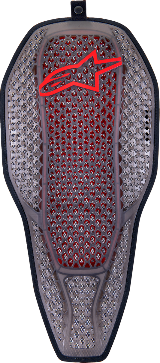 Alpinestars Nucleon Flex Proi full back protection insert in transparent smoke and red, size large, protective gear for motorcycle safety.