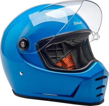 Bill's Exhausts BILTWell Lane Splitter helmet in gloss Tahoe Blue, large size, with sleek motorcycle helmet design.