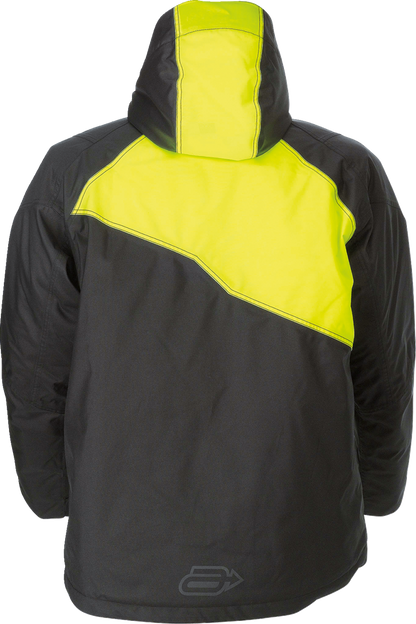 Bill's Exhausts ARCTIVA Pivot 5 Hooded Jacket in black and hi-vis, small size, featuring a front zipper and hood.