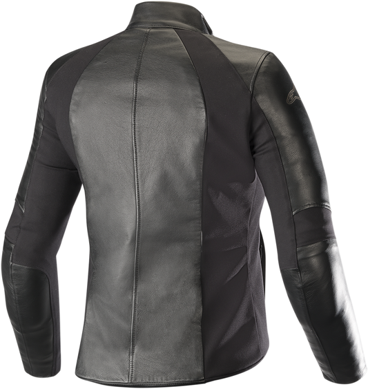 Black ALPINESTARS Stella Vika V2 women's motorcycle jacket with protective armor, shown on a mannequin.