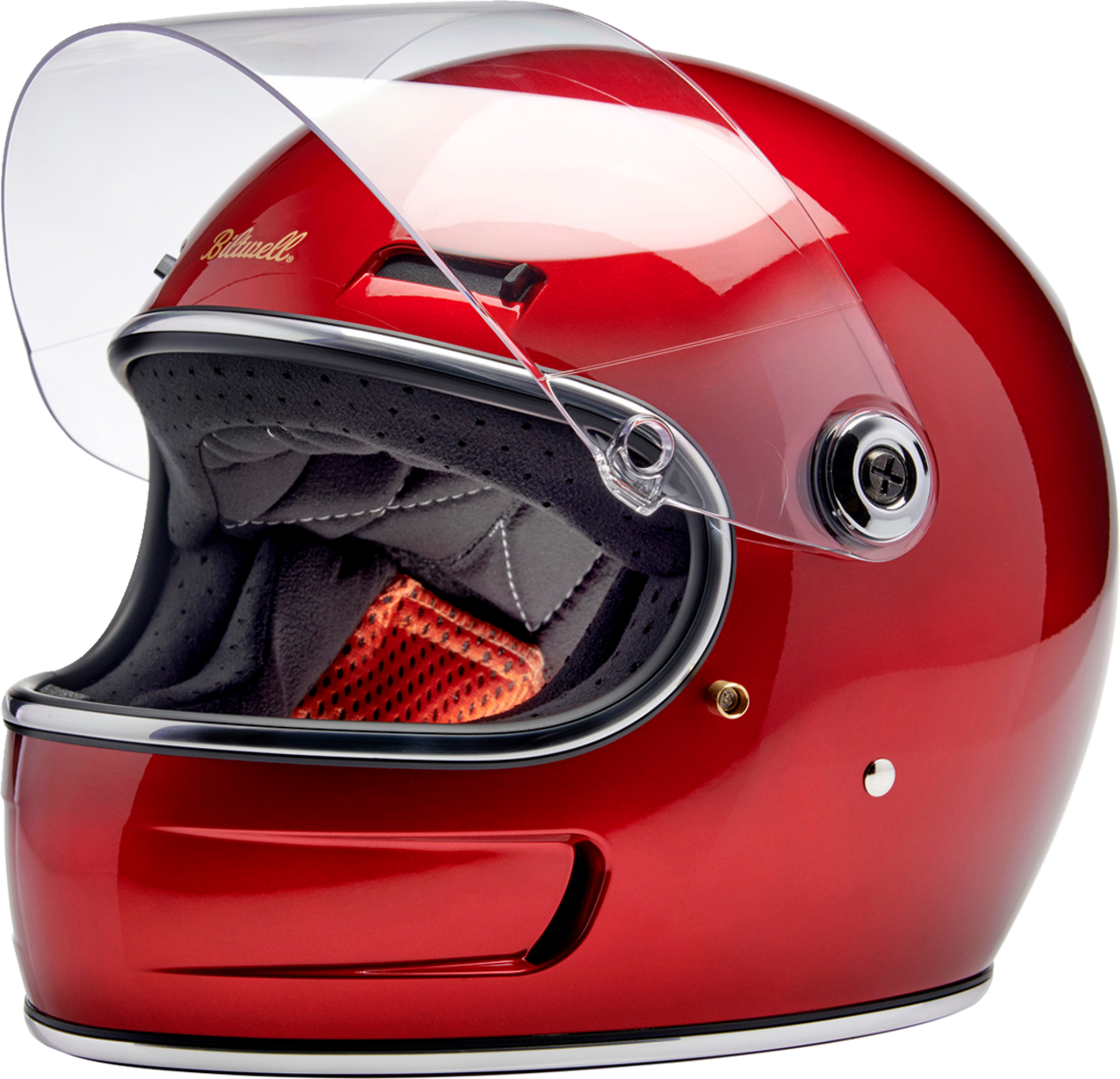 BILTWELL Gringo SV helmet in metallic cherry red, medium size, featuring a sleek, shiny motorcycle helmet design.