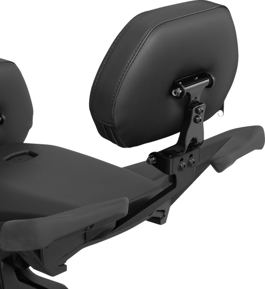 Black Show Chrome passenger backrest for Ryker 2020-2022, smooth engine accessory by Bill's Exhausts.