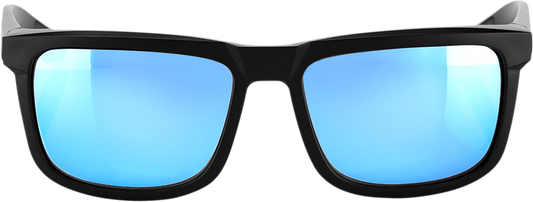 Bill's Exhausts Blake sunglasses in matte black with HiPER blue mirror lenses, stylish sunglasses with sleek frame and reflective lenses.