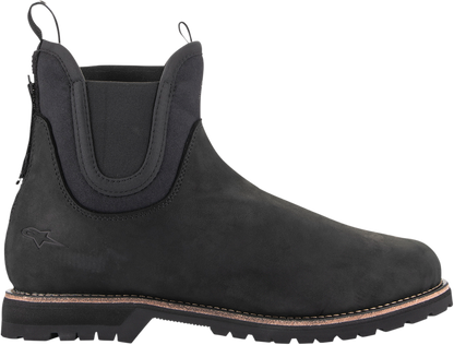 Alpinestars Turnstone motorcycle boots in black, US 13, featuring sturdy design and protective features for riding.