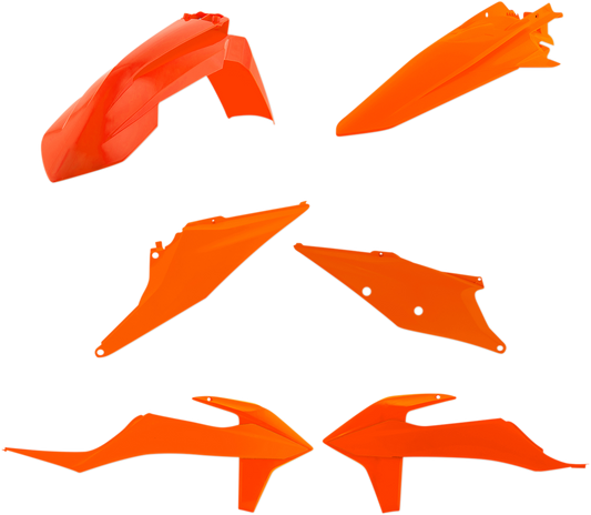 Acerbis OEM orange standard replacement body kit for motorcycles, showing the assembled body panels and parts.