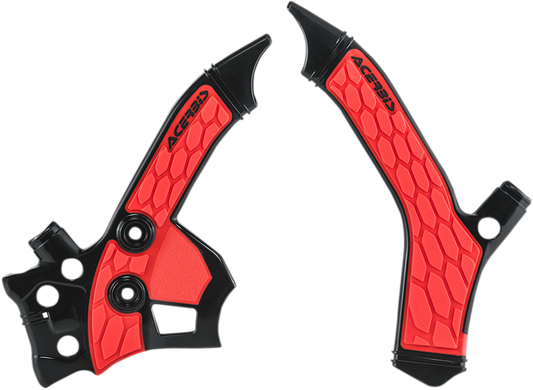 Acerbis X-Grip frame guards in black and red, designed for motorcycle protection, featuring durable body and sleek color accents.