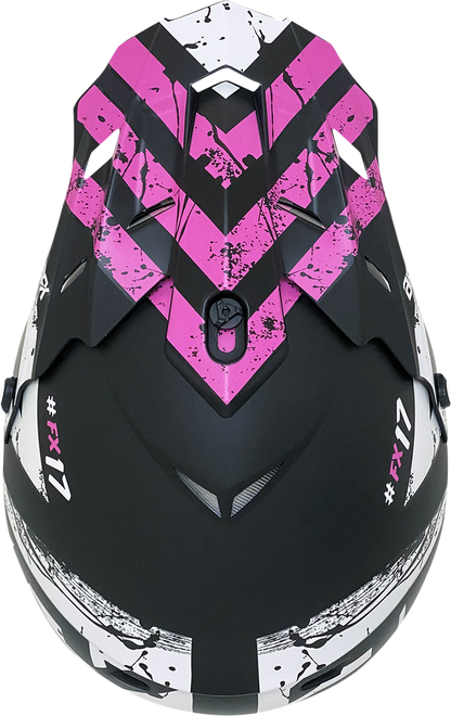 Matte black and fuchsia AFX FX-17Y Attack helmet, large size, with sleek design and ventilation vents visible.