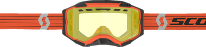 Scott Fury Snow Cross Goggle in orange and gray with yellow strap, featuring clear lens and adjustable strap for snow sports.