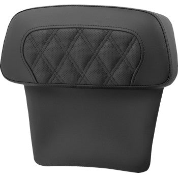 SADDLEMEN Chopped Tour Pak Backrest Pad by Bill's Exhausts, perforated black leather with lattice stitch for FLT/FLH 2014-2023 motorcycles.