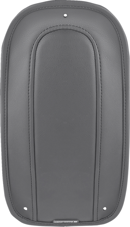 Bill's Exhausts Saddlemens Fender Chap designed to match the Smooth Solo Seat for motorcycle T8230-18-P, showing black leather with stitching.