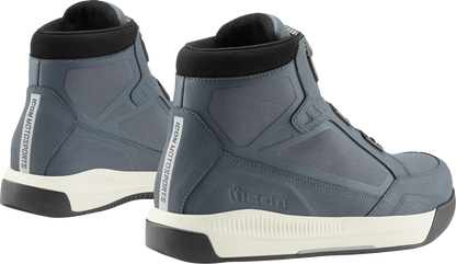 Bill's Exhausts ICON Patrol 3™ waterproof grey boots, size 12, showing durable rubber soles and ankle-high design.