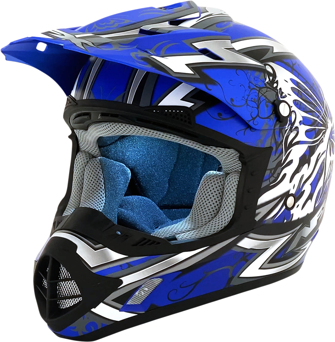 Matte blue AFX FX-17Y Butterfly helmet in medium size, featuring aerodynamic design and ventilation for motorcycle riding.