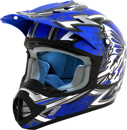 Matte blue AFX FX-17Y Butterfly helmet in medium size, featuring aerodynamic design and ventilation for motorcycle riding.
