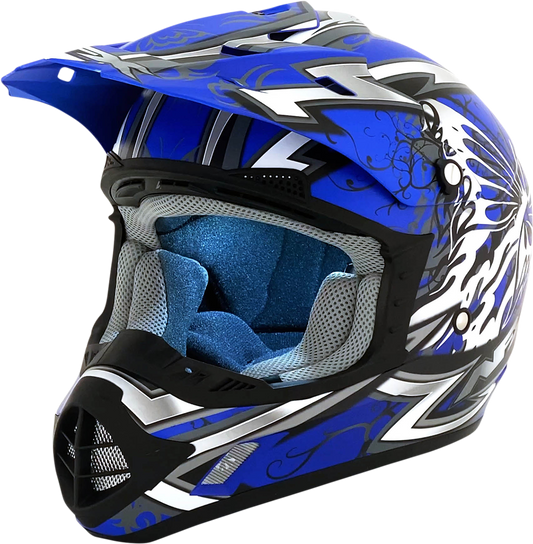 Bill's Exhausts AFX FX-17Y Butterfly helmet in matte blue, small size, with aerodynamic design and secure chin strap.