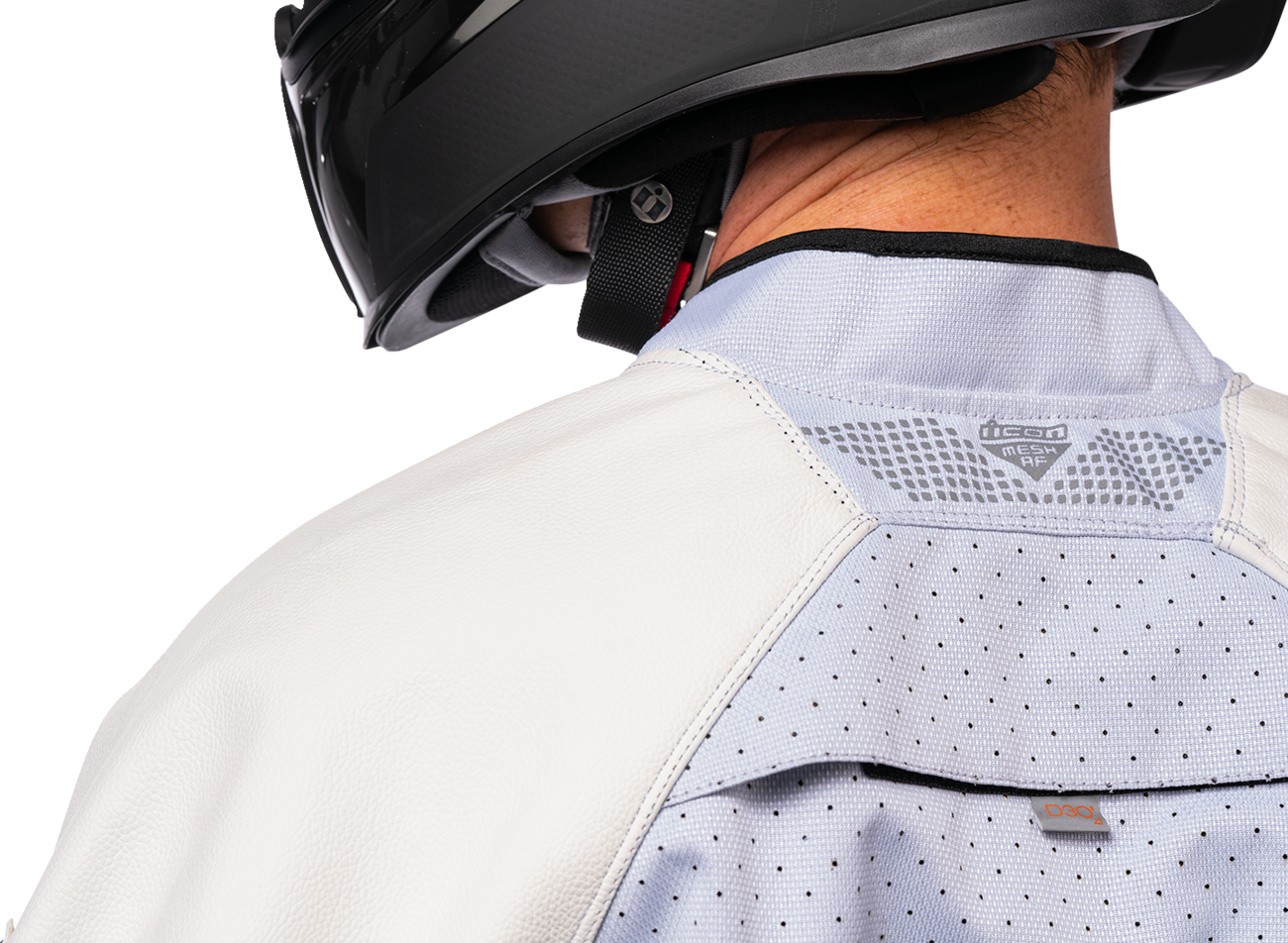 Bill's Exhausts ICON Mesh AF™ white leather jacket, 2XL, featuring mesh panels and stylish design on a clean background.