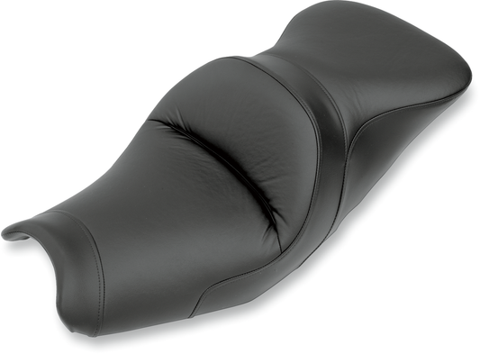 Bill's Exhausts SADDLEMEN Explorer Road Sofa Seat VN900 Classic K06-11-0291RS, black leather motorcycle seat with stitching details.