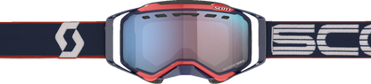 Bill's Exhausts Scott Prospect Snow Goggles in blue and red with enhancer blue chrome lens, designed for winter sports.