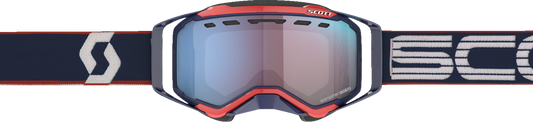 Bill's Exhausts Scott Prospect Snow Goggles in blue and red with enhancer blue chrome lens, designed for winter sports.