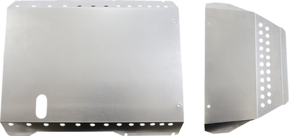 Show Chrome aluminum belly pan engine cover for motorcycle, designed for durability and sleek performance.