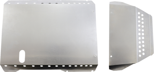 Show Chrome aluminum belly pan engine cover for motorcycle, designed for durability and sleek performance.