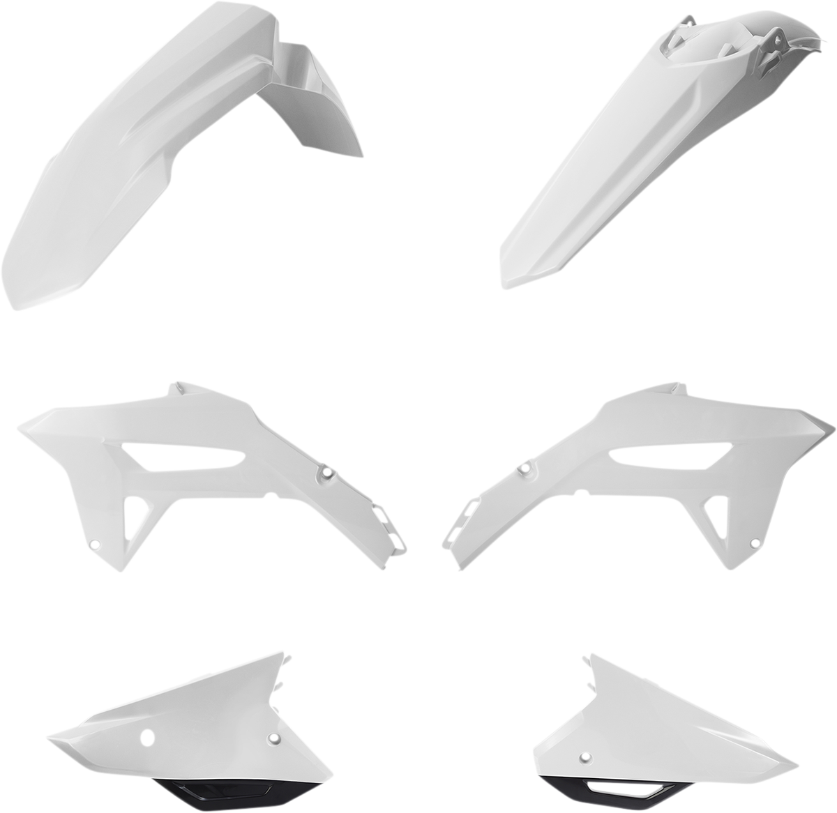 A white Acerbis standard replacement body kit for motorcycles, featuring smooth, aerodynamic body panels with the Acerbis branding.