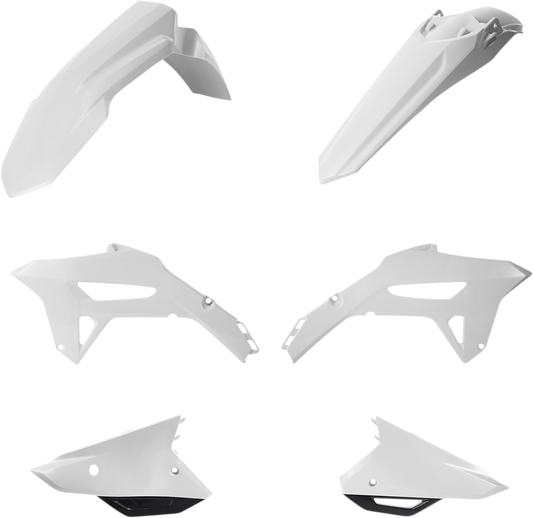 A white Acerbis standard replacement body kit for motorcycles, featuring smooth, aerodynamic body panels with the Acerbis branding.
