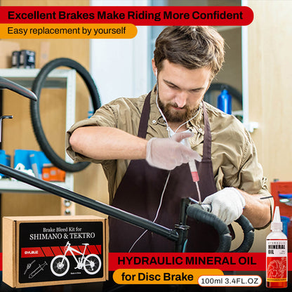 Hycline hydraulic brake mineral oil bleed kit for Shimano, Tektro, TRP bicycle brake systems with syringes and hoses.