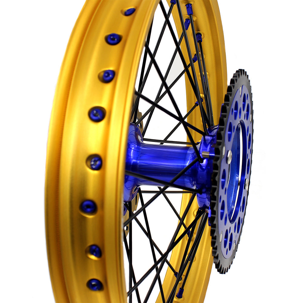 KKE 21"&19" Mx Dirtbike Cast Wheels For YAMAHA YZ125 YZ250 1999-2016 YZ250F YZ450F 2003-2015 Gold Rim Black Spokes With Disc - Howling Moto
