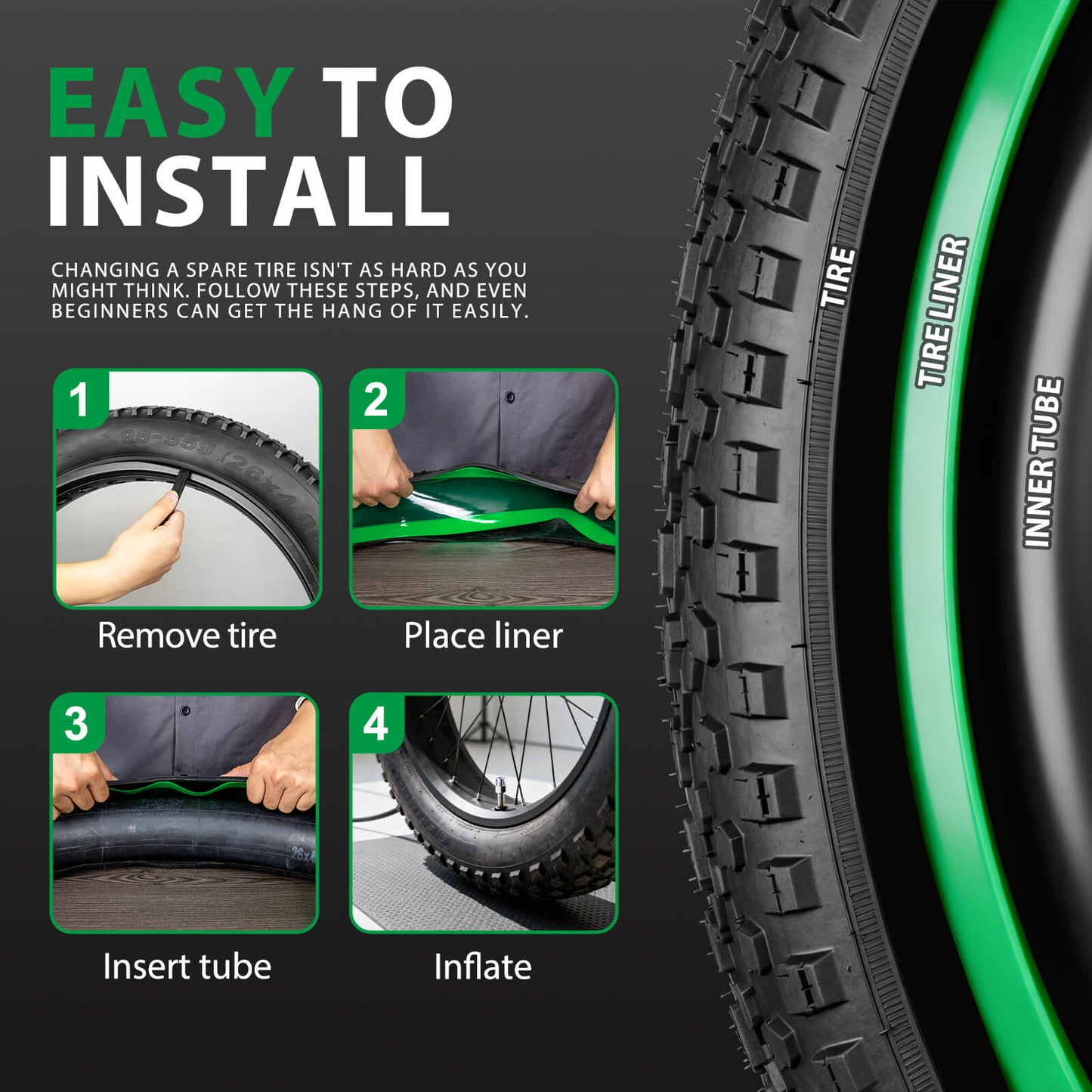 Hycline Fat Tire TPU liners for bicycle tires, showing close-up of durable, flexible bike part with textured surface.