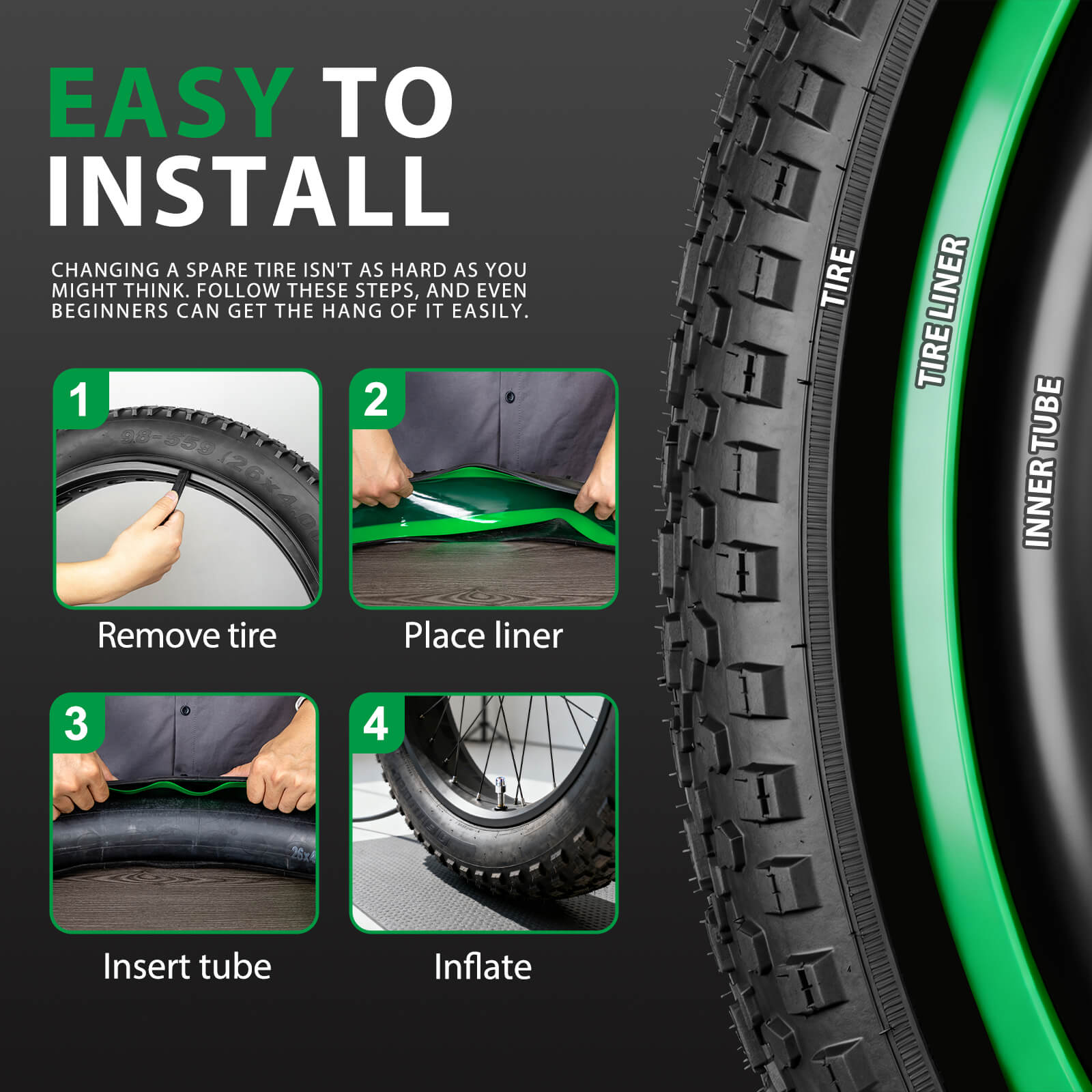 Hycline Fat Tire TPU liners for bicycle tires, showing close-up of durable, flexible bike part with textured surface.