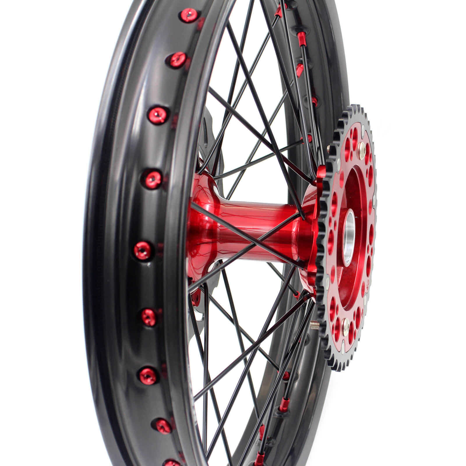 KKE 21 & 19 Casting Spoked MX Wheels Rims Set for Honda CR125R CR250R 2002-2012 Red Nipple Black Spoke Discs - Howling Moto