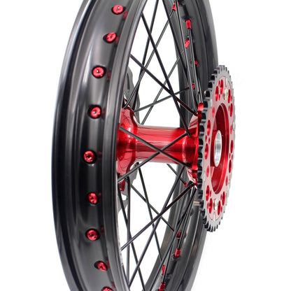KKE 21 & 19 Casting Spoked MX Wheels Rims Set for Honda CR125R CR250R 2002-2012 Red Nipple Black Spoke Discs - Howling Moto
