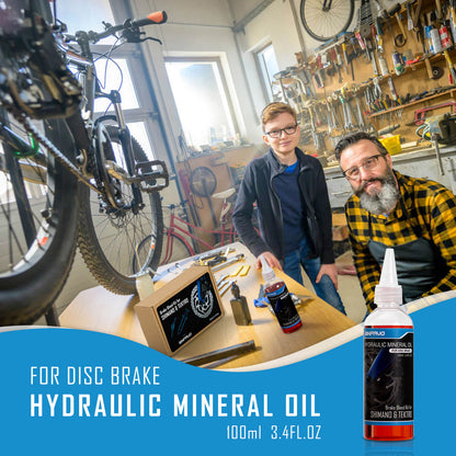 Hycline bike hydraulic brake bleeding kit for Shimano and Tektro bicycle parts, including syringes and brake fluid containers.