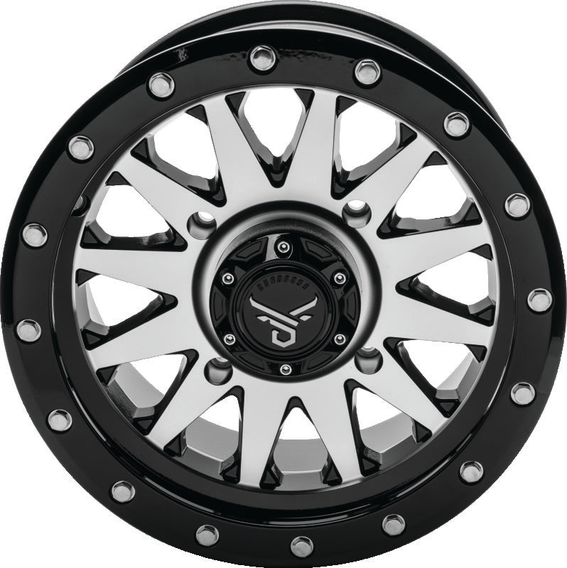 QuadBoss Wagon alloy wheel 14x7 with 4+3 offset in black machined finish, lightweight durable rim for powersports vehicles