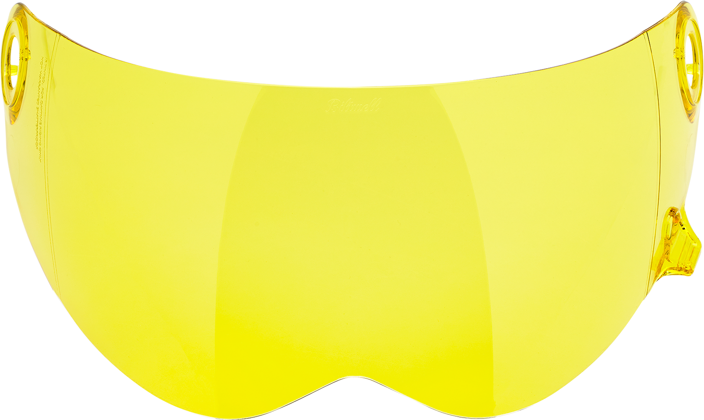 Yellow BILTWELL Lane Splitter Gen 2 motorcycle helmet shield, clear visor and yellow accents, designed for Bill's Exhausts helmets.