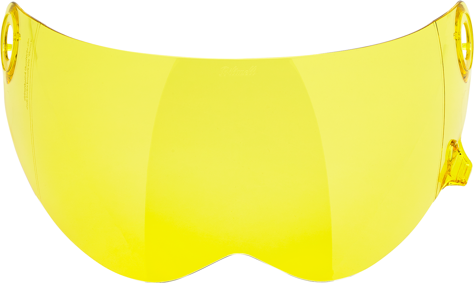 Yellow BILTWELL Lane Splitter Gen 2 motorcycle helmet shield, clear visor and yellow accents, designed for Bill's Exhausts helmets.
