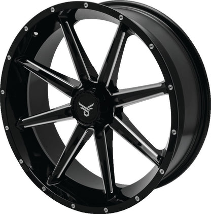 QuadBoss Slicer 20x7 PowerSports wheels with limited edition bull logo center caps, showcasing rugged off-road wheel design