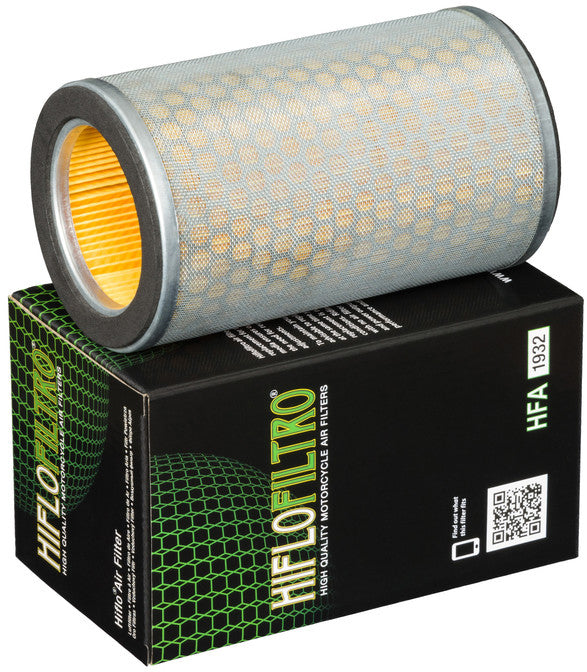 HIFLOFILTRO HFA1932 air filter for high-performance engines, showing a clean, cylindrical engine air filter with pleated paper media.